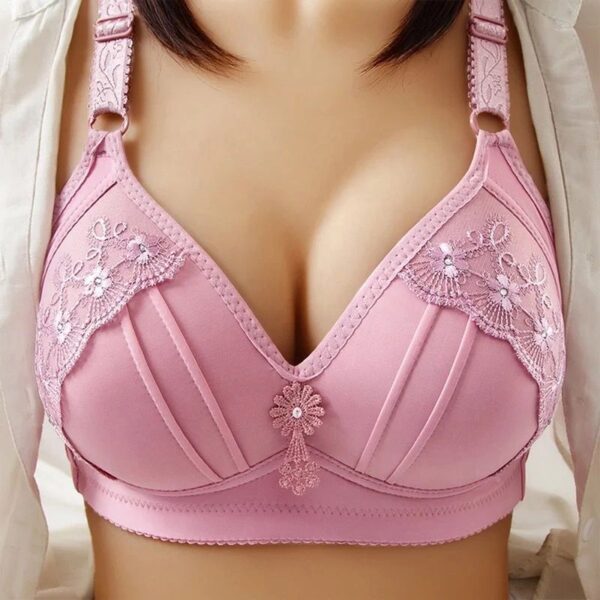 Cotton front open-button ring-less bra and thin striped large breast-feeding bra and pregnant women underwear - Image 3