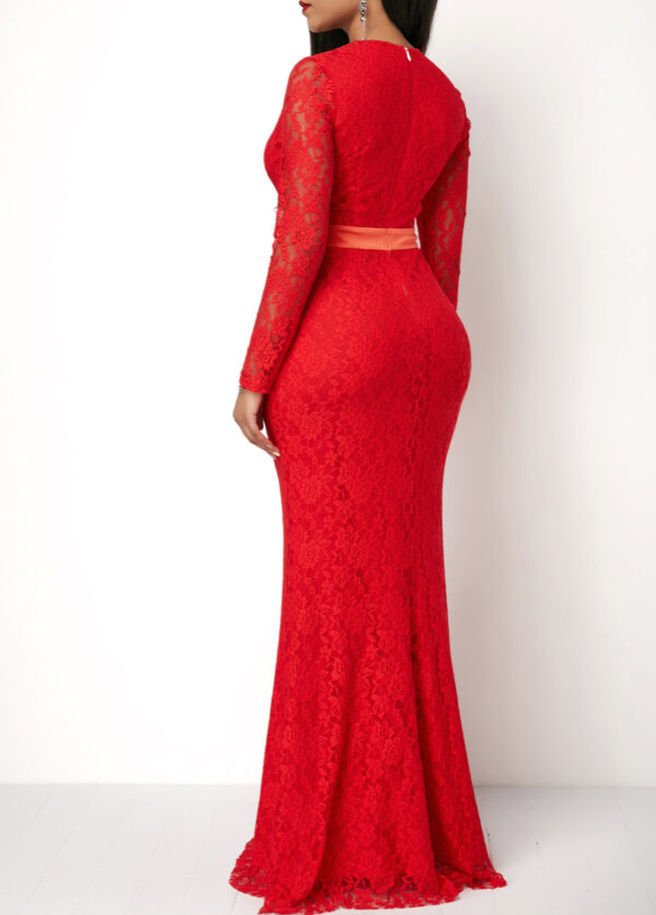 SAVANA HEDGE, Robe décontractée pour femmes élégante en dentelle rouge à manches longues pour femmes - Image 3