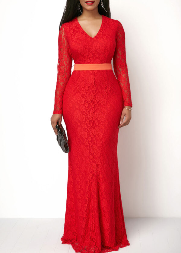 SAVANA HEDGE, Robe décontractée pour femmes élégante en dentelle rouge à manches longues pour femmes - Image 4