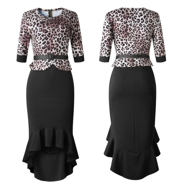 Robes de bureau pour femmes africaines Robe mi-longue à manches longues et léopard pour femmes - Image 3