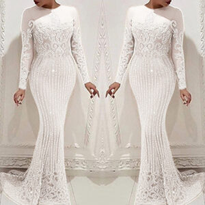 DELDRA Robes de soirée élégantes blanches à paillettes évidées pour femmes