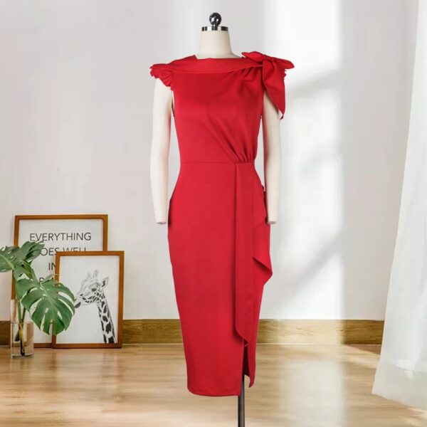 PLAMS robe de soirée rouge à carreaux taille haute avec volants - Image 4