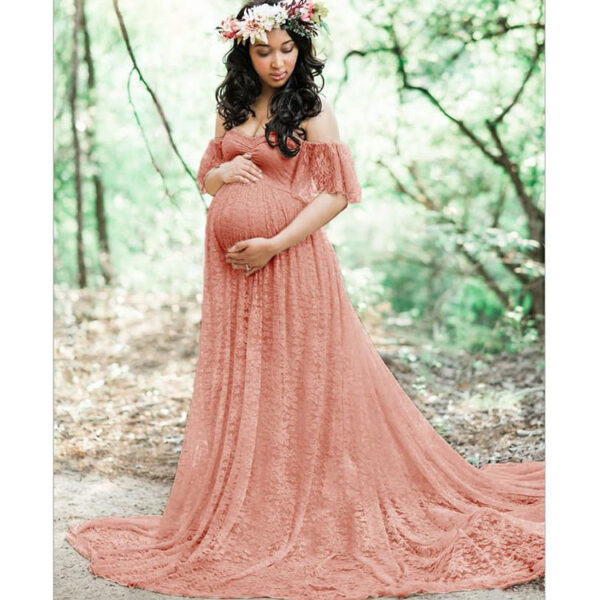 DILAN 21, Robe pour femme avec robe de maternité en dentelle à manches en dentelle à épaules dénudées plus la plus grande robe de photographie de maternité