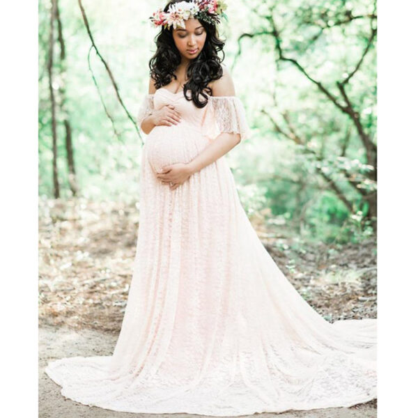 DILAN 21, Robe pour femme avec robe de maternité en dentelle à manches en dentelle à épaules dénudées plus la plus grande robe de photographie de maternité - Image 3