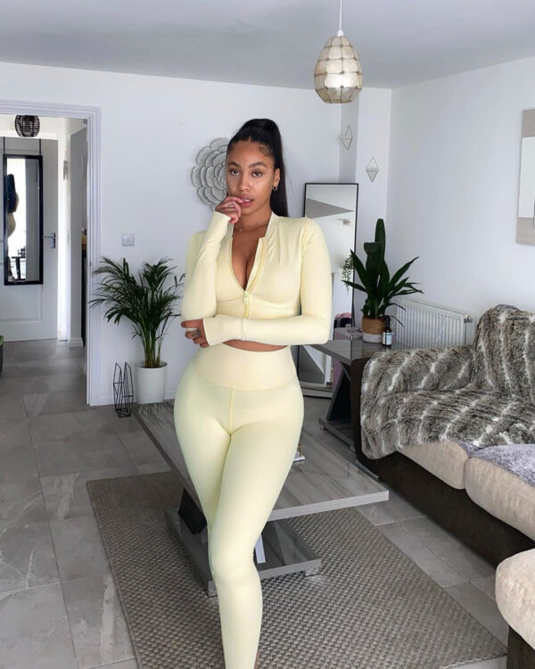 ROENAL JANA, Les joggeurs deux pièces de couleur unie pour femmes portent un haut court zippé taille haute skinny tenue de sport durable