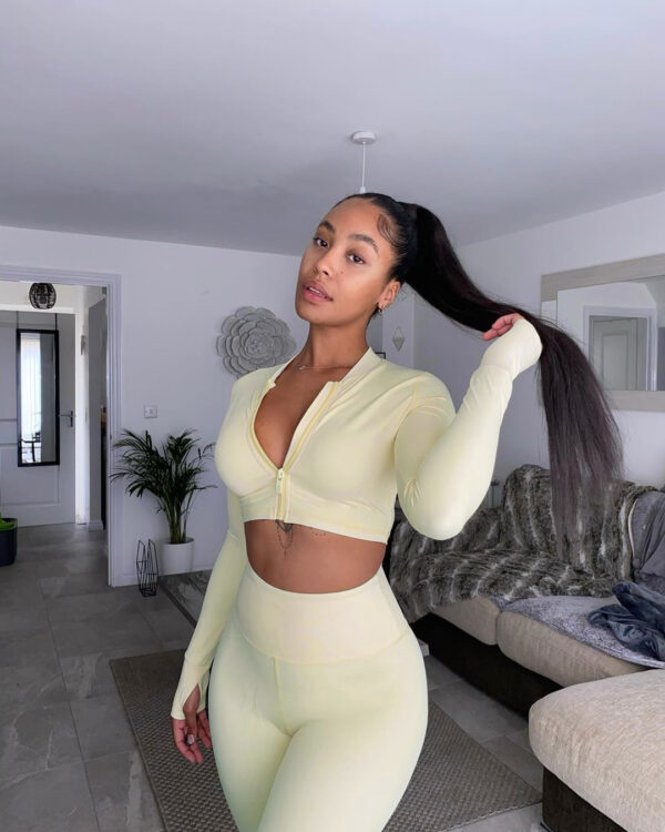 ROENAL JANA, Les joggeurs deux pièces de couleur unie pour femmes portent un haut court zippé taille haute skinny tenue de sport durable - Image 4
