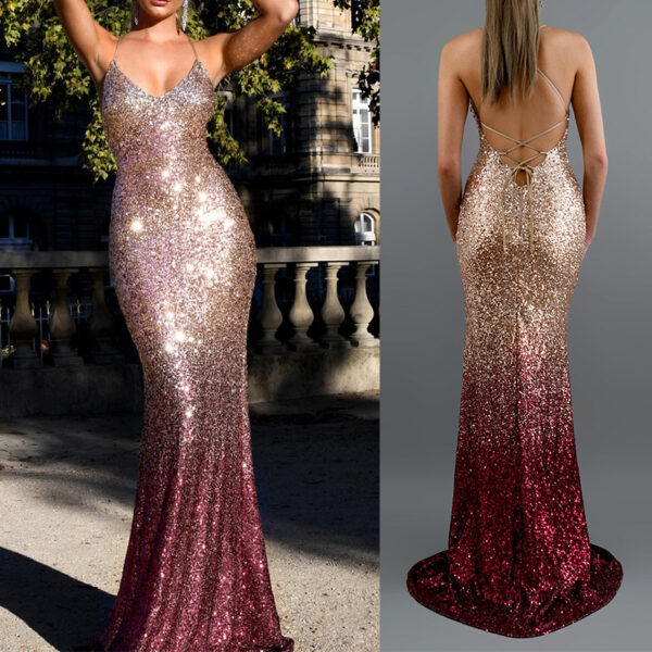 BELLUCI PRESTIGE, Robes de fourchette de paillettes de taille moyenne pour femmes Backless Plus irrégulières - Image 3