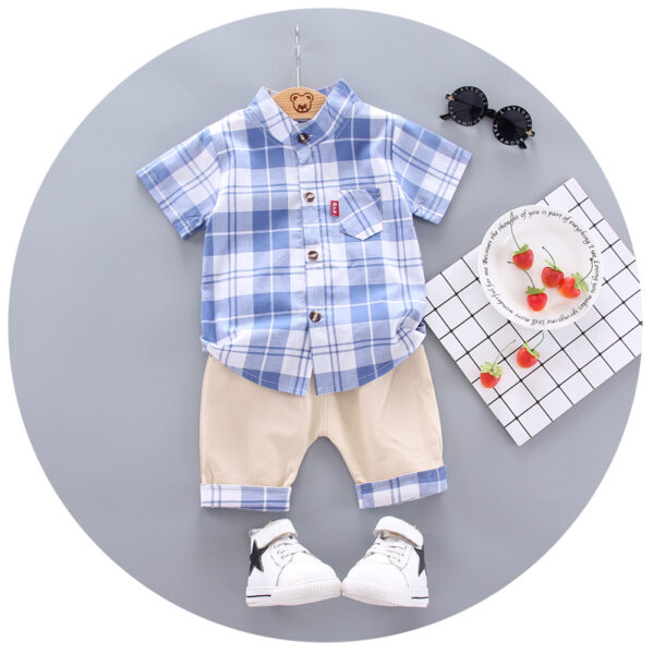 DEER KM, motif à carreaux chemise de mode décontractée créative moderne simple à manches courtes T-shirt port deux pièces bébé vêtements - Image 3