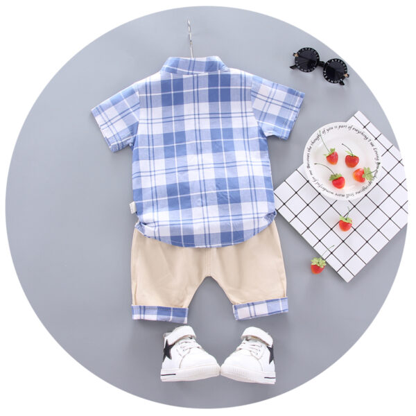 DEER KM, motif à carreaux chemise de mode décontractée créative moderne simple à manches courtes T-shirt port deux pièces bébé vêtements - Image 4