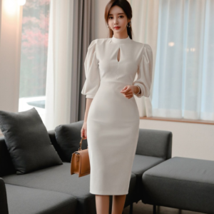 PRIMERA nouvelle robe de hanche de mode à manches longues et à col montant mi-long pour femme