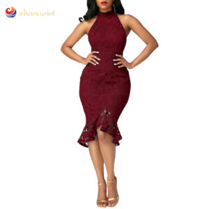 CHRISTELLE POONE, une robe de soirée en dentelle rouge styles africains robes dames élégante jupe formelle sans manches
