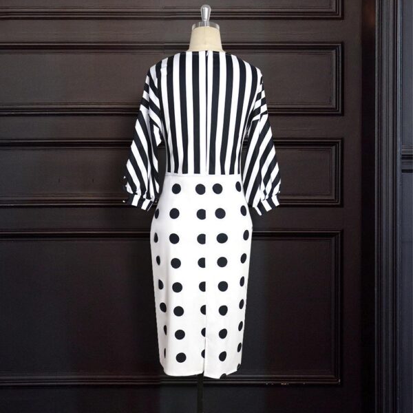 Robe W & A nouveauté mode OL robe col en V plaid et points patchwork lanterne manches crayon robe élégante femmes bureau robe - Image 4