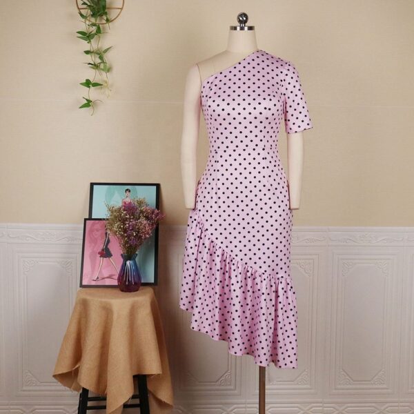 TC 2021 Nouveau Design Sexy Rose Dot Irrégulière Une Épaule Femmes Robe De Soirée - Image 2