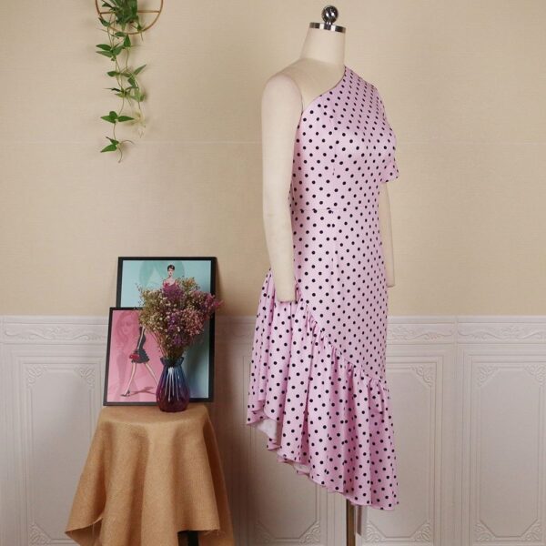 TC 2021 Nouveau Design Sexy Rose Dot Irrégulière Une Épaule Femmes Robe De Soirée - Image 3