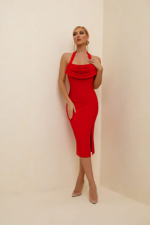 Robe VESTIDOS Rouge Femme Élégante Haute Split Formelle - Image 3