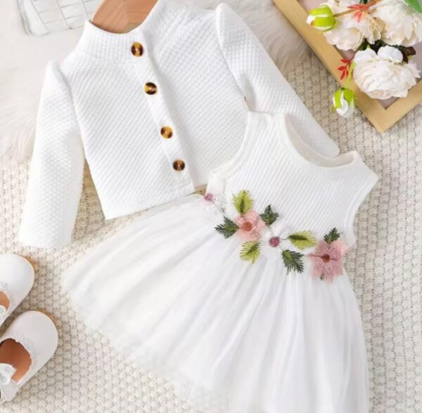 AVLON COMBO, Ensemble blanc 2 pièces veste et robe avec fleure