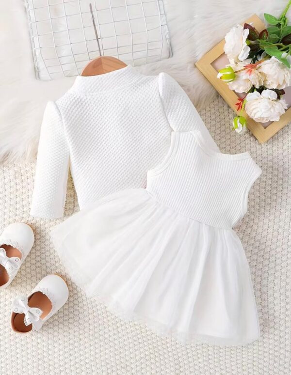 AVLON COMBO, Ensemble blanc 2 pièces veste et robe avec fleure - Image 2