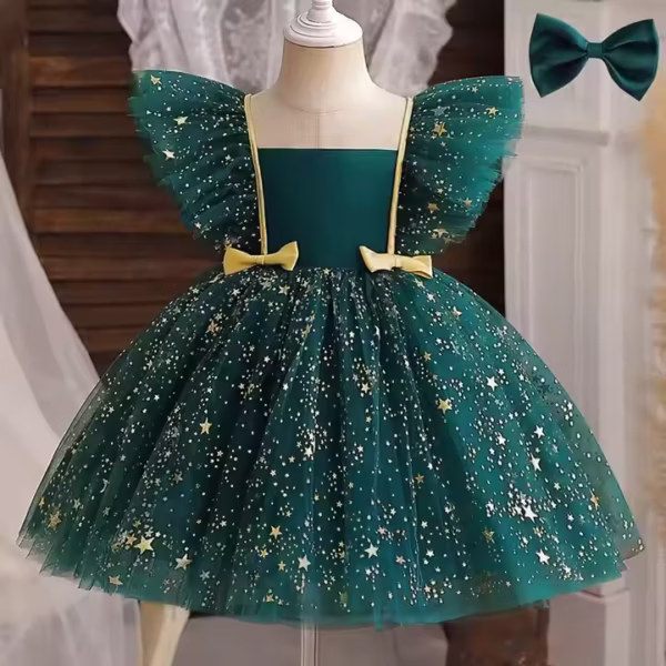 Robe TUTU à manches volantes, robe de princesse élégante avec étoiles imprimées