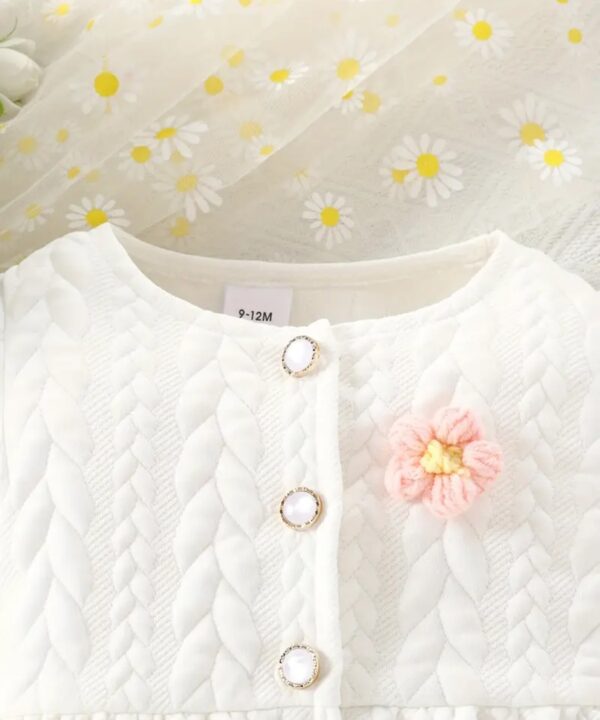 BELAIR PREMIUM, Robe en maille style princesse à manches bouffantes tricotée avec joli col boutonné pour petites filles - Image 2