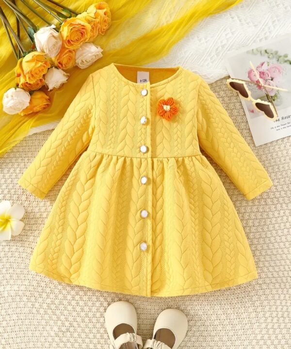 BELAIR DELUXE, Robe en maille style princesse à manches bouffantes tricotée avec joli col boutonné pour petites filles (Copy)