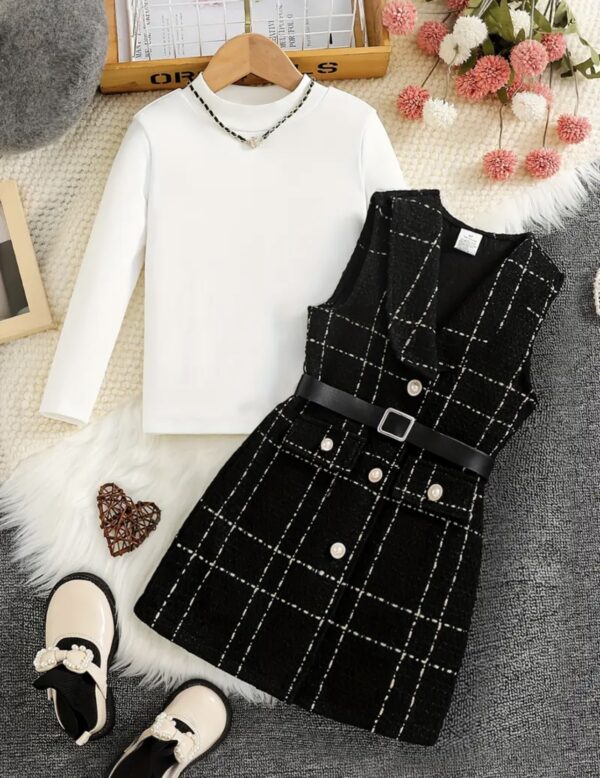 ROBE TRUIST, Robe gilet brodée pour enfants, col haut, bande de fosse, manches longues