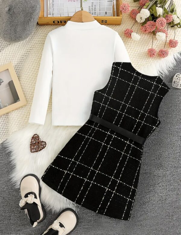 ROBE TRUIST, Robe gilet brodée pour enfants, col haut, bande de fosse, manches longues - Image 3