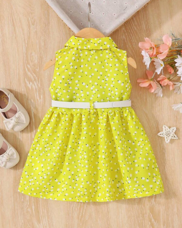 DORA PREMIUM, Nouvelle robe décontractée sans manches à col à revers et à simple boutonnage avec ceinture pour enfants - Image 3