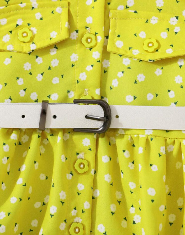 DORA PREMIUM, Nouvelle robe décontractée sans manches à col à revers et à simple boutonnage avec ceinture pour enfants - Image 4